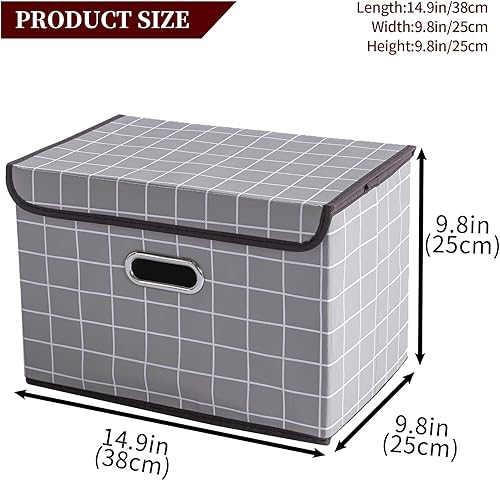 Vista 44 de STOREONE Contenedores de almacenamiento de tela, contenedor organizador plegable con tapas y asas de metal, para el hogar, dormitorio, armario, 3