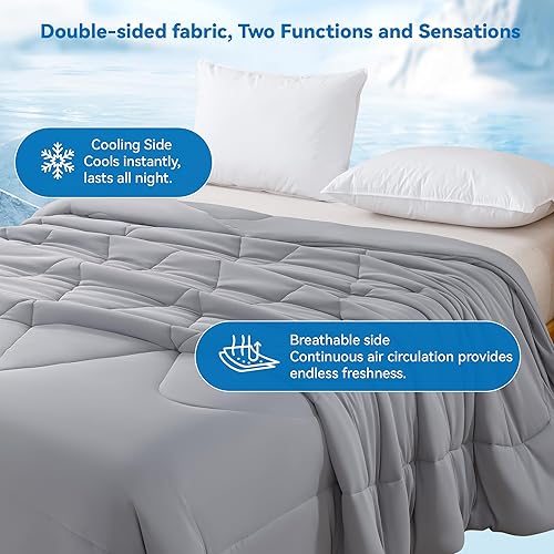 Miniatura 6 de HYLEORY Edredón refrescante tamaño Queen, mantas refrescantes de verano de doble cara para personas que duermen con calor o sudores nocturnos,