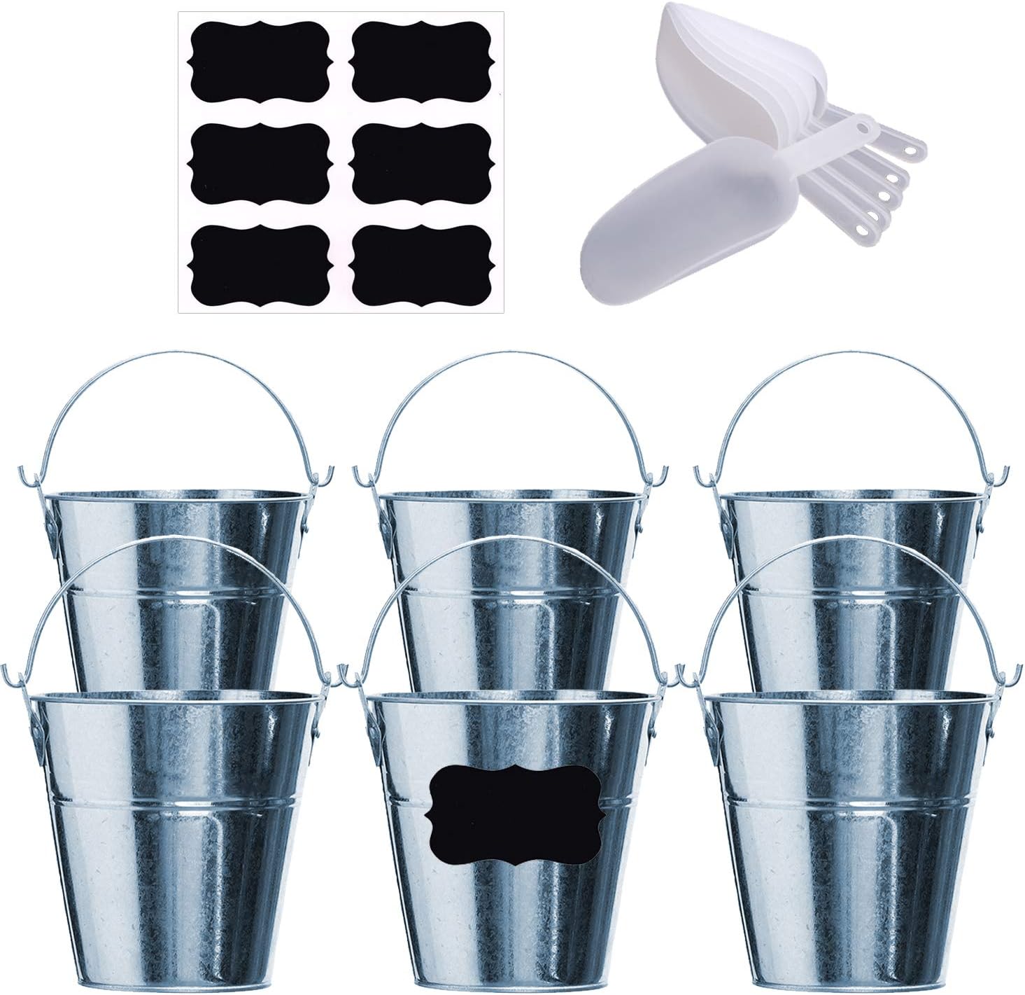 Galvanized Metal Buckets with Chalkboard Stickers and 5.5