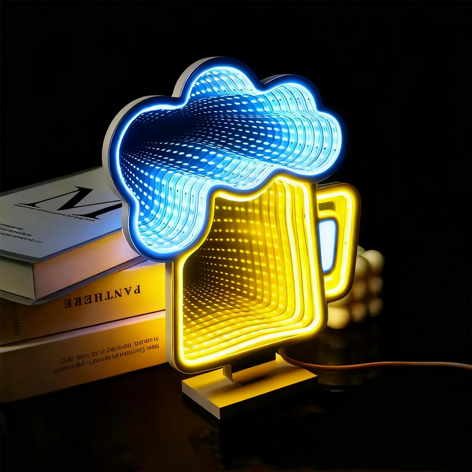 Beer Neon Sign for Home Pub,3xAA Battery or USB Powered Bar Neon Signs for Man Cave Pub Cocktails Party,Large Beer Cups Table Lamps for Bar Cart Accessroy,Wine Shelf,or Wine Cabinet Decoration — image 1