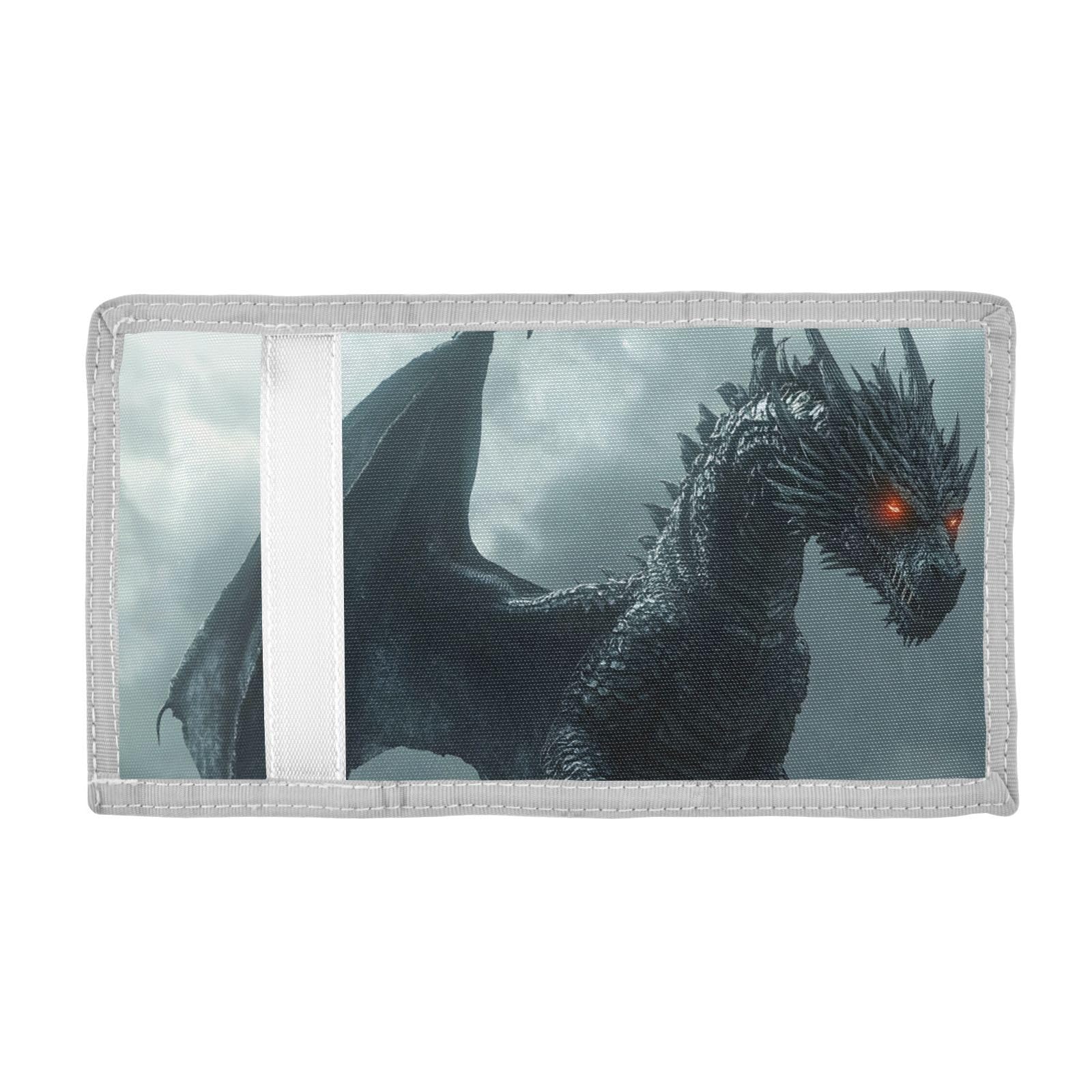 FOLIOSA Kids Wallet for Boys Girls Dragon Dark Print Youth Wallet with Zipper Pocket Card Holders, Novelty Wallet 4.9×2.9 in