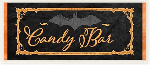 Stupell Industries Placa de pared espeluznante con forma de barra de caramelo, diseño de murciélago de Halloween, color naranja y negro, 17 x 7
