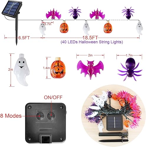Miniatura 3 de Luces solares de Halloween, 40 LED, 8 modos, impermeables, encendidoapagado automático, uso al aire libre
