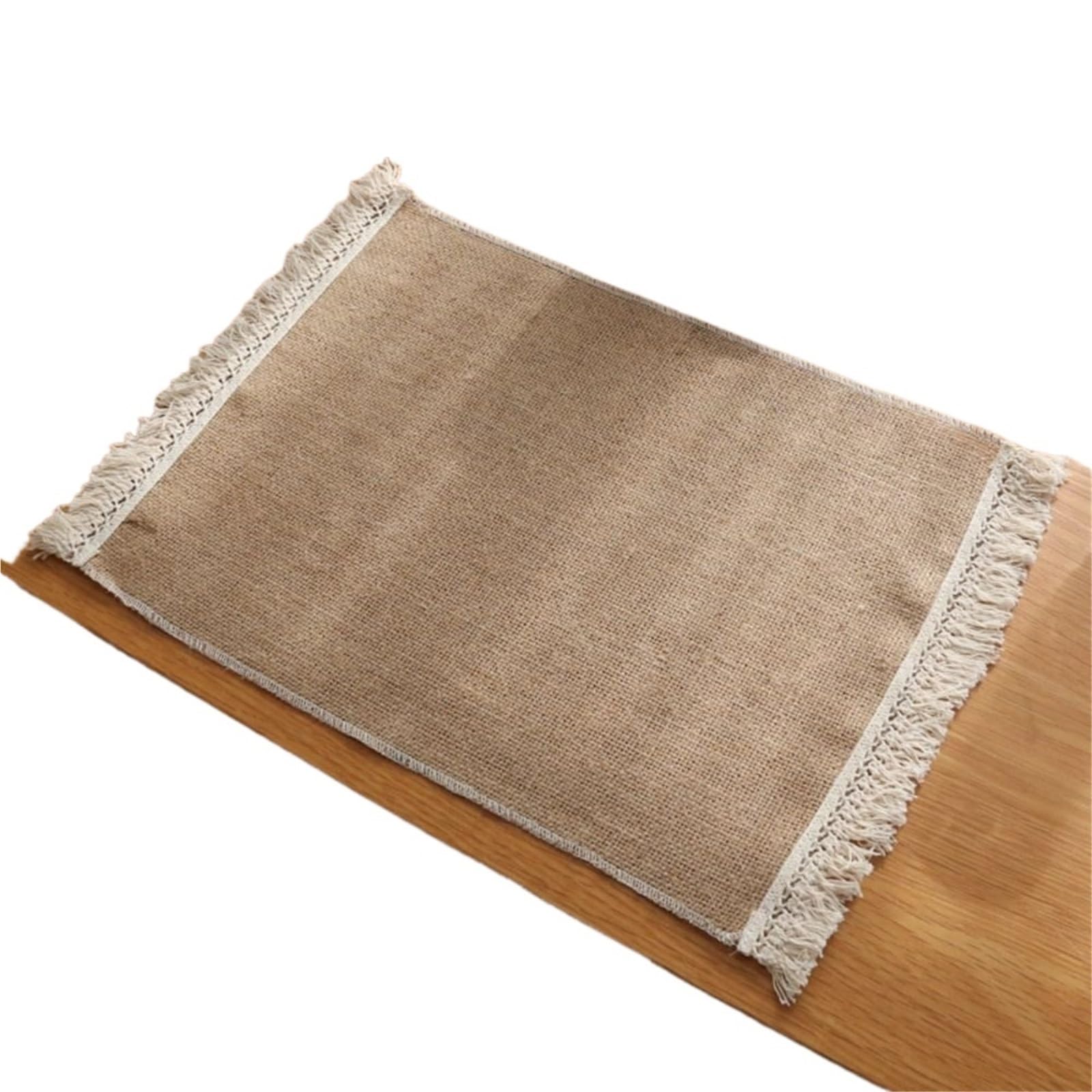Napperons en jute naturel et dentelle : set de table carré kaki pour déco cuisine x5