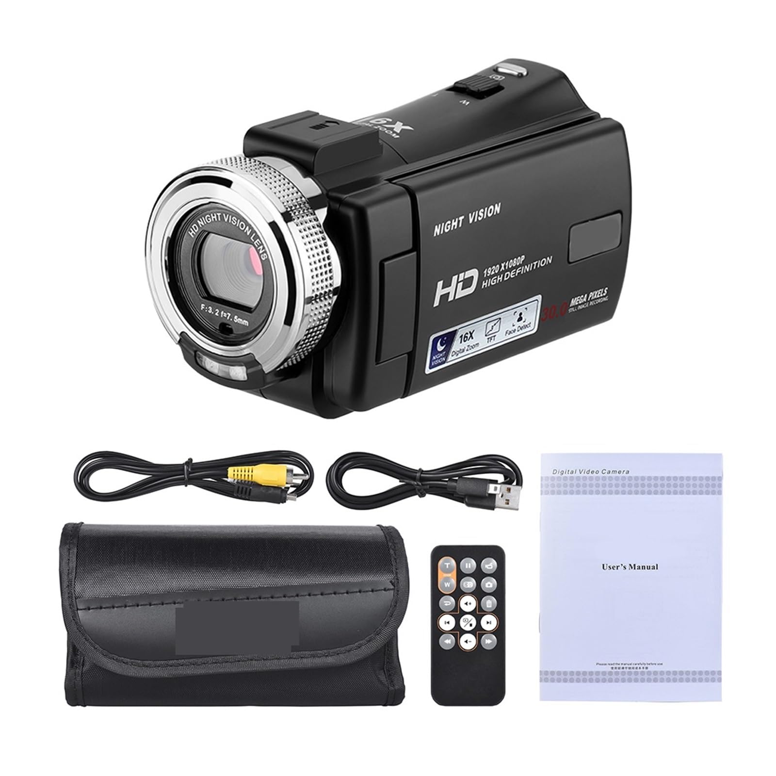 Cámara de Video Digital 1080P 30MP HD 16X Zoom Videocámara grabación portátil con Pantalla LCD 3 Pulgadas Captura Fácilmente Momentos Maravillosos(V12 Camcorder)