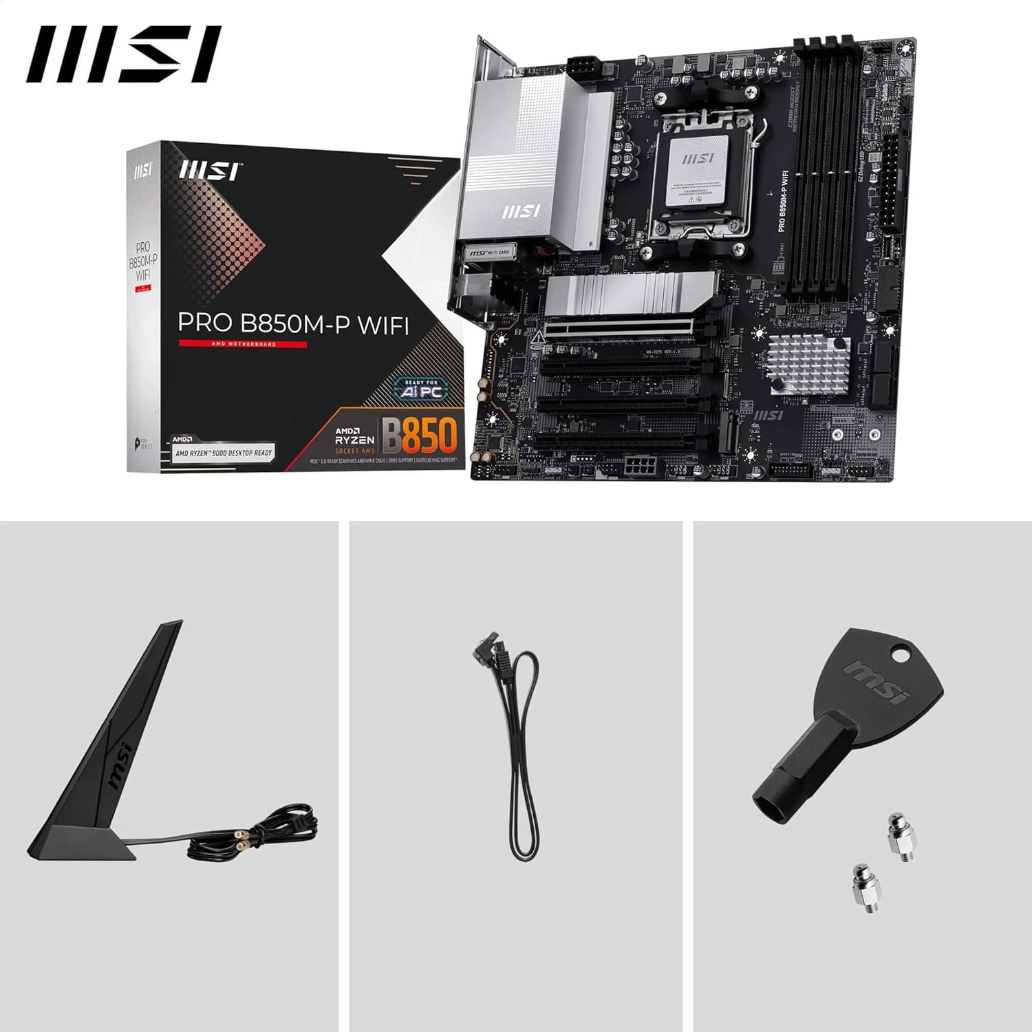 MSI PRO B850M-P WiFi Motherboard with included accessories