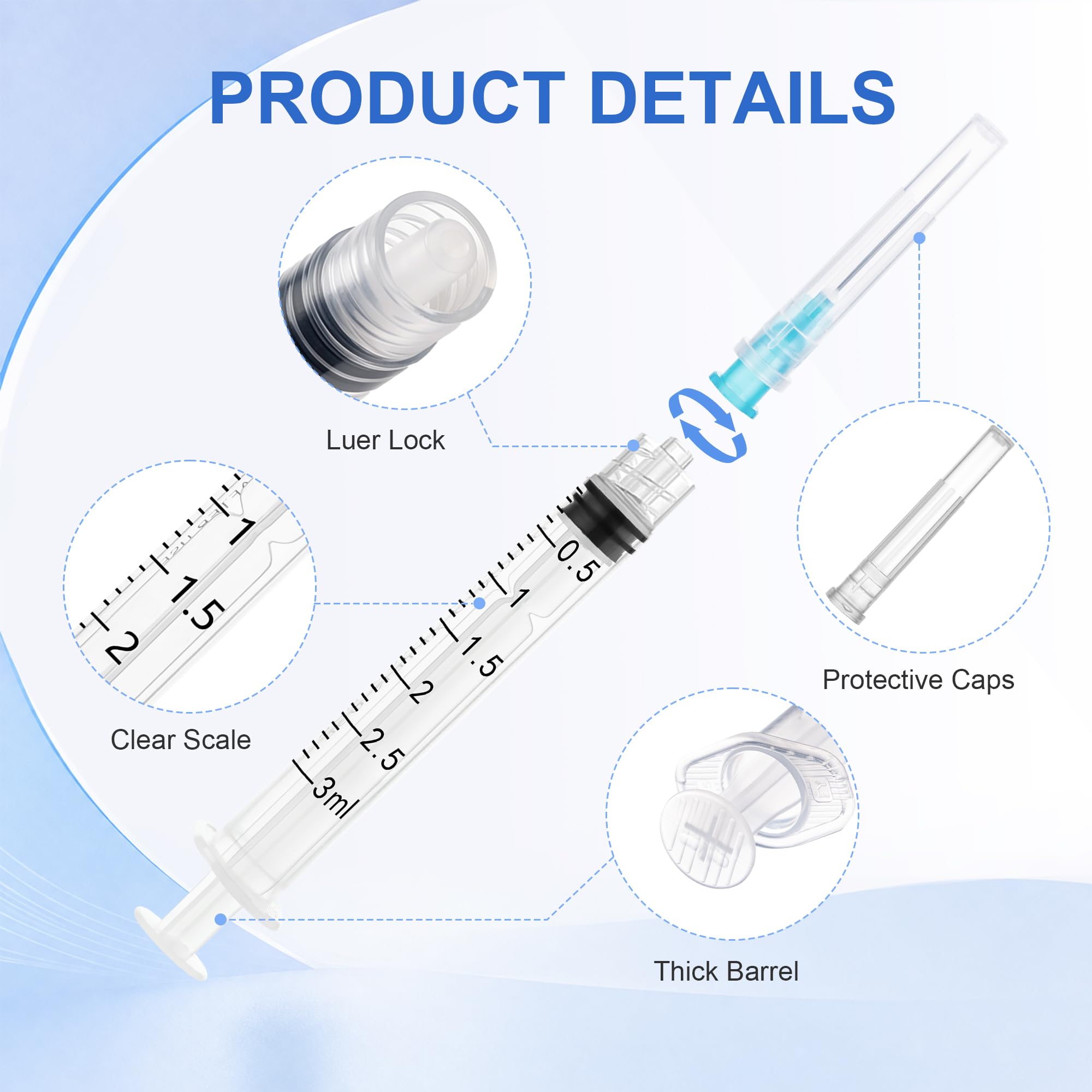 3ml Disposable Syringe with 23G-1 Inch(25mm) Luer Lock Syringes, 100 Pack — Amazon image 4