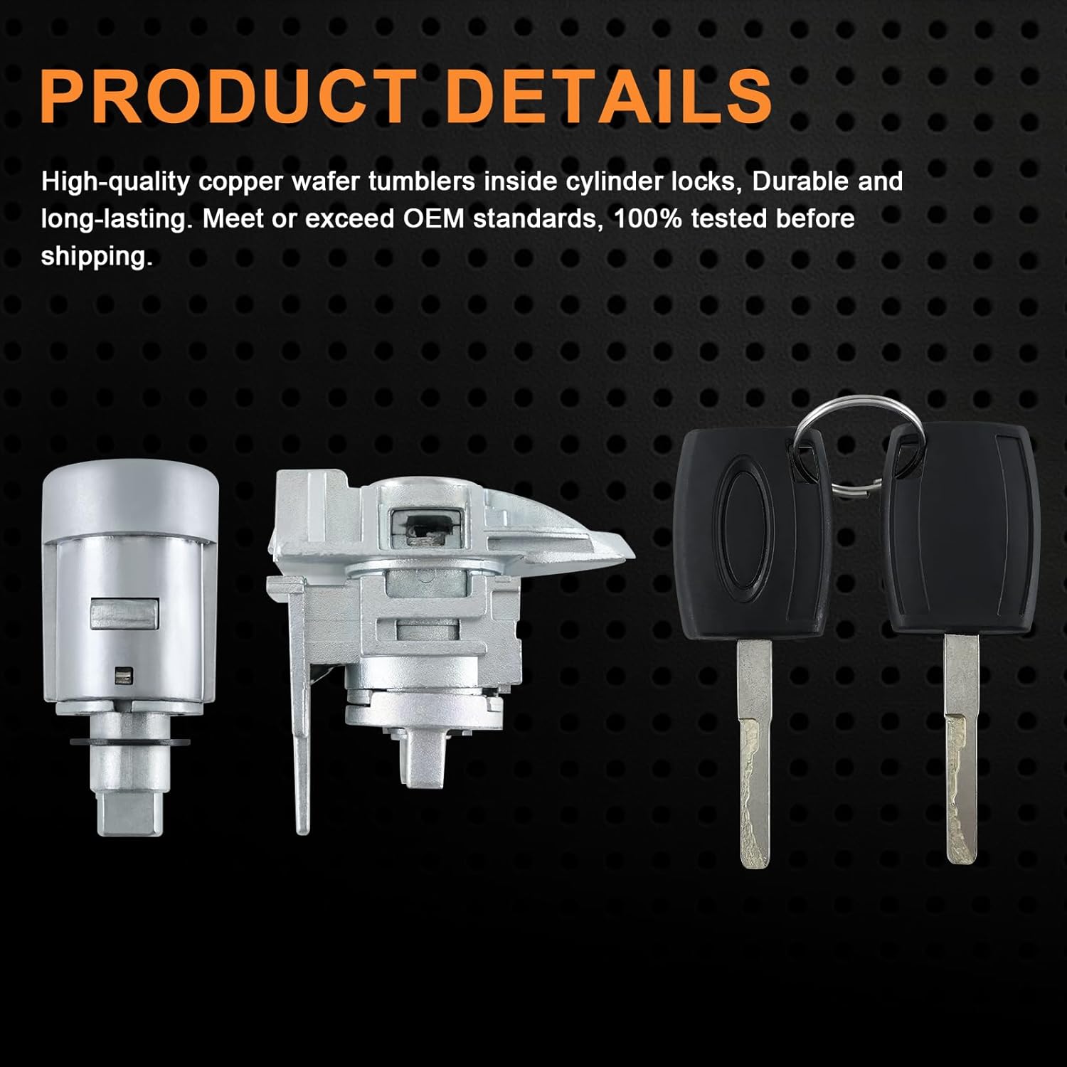 for 2013–2019 Ford Escape, for Ford Focus 2012-2018 Aftermarket Ignition Lock Cylinder & Front Left Driver Side Door Lock Cylinder Set with 2 CHIP Keys Replace# ILS203 (Two Chips)