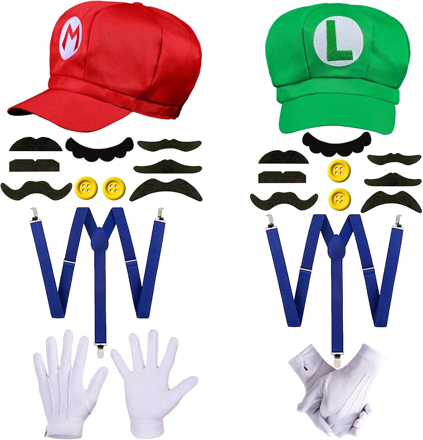 Maria Luigi Hats Costume Adult for Women, Men Halloween Cosplay | Gloves Suspenders Fake Accessory Kit for Halloween Birthday Super Bros Cosplay Disfraz De Para Mujeres