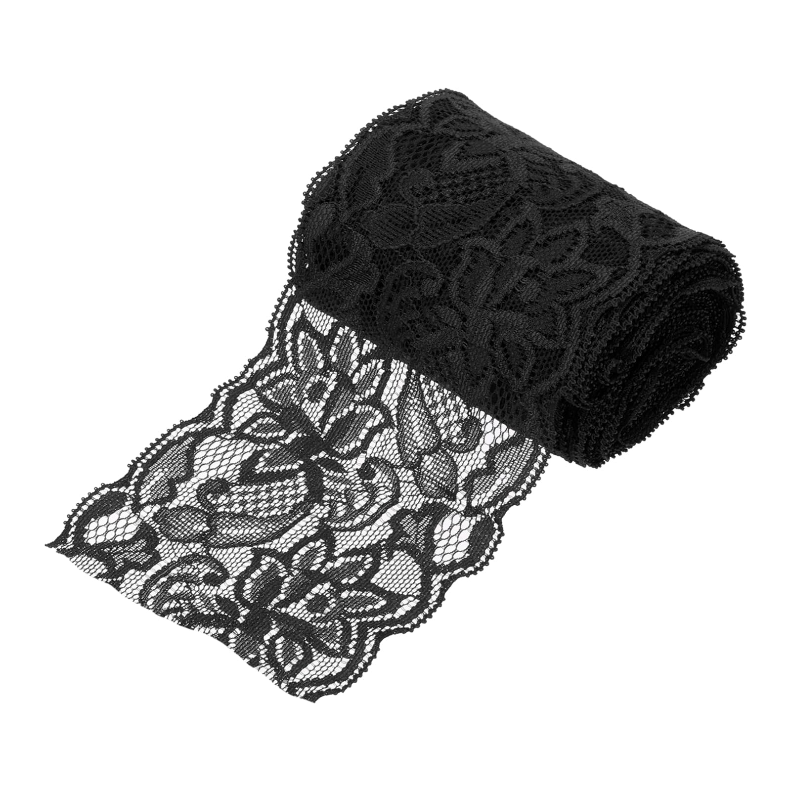 sourcing map 3 Inch Wide 5 Yard Elastic Lace Ribbon Floral Pattern Black Stretch Lace Trim Embroidered Fabric for Sewing Making, and DIY Crafts, Gift Wrapping, Bouquets, Wedding Decor