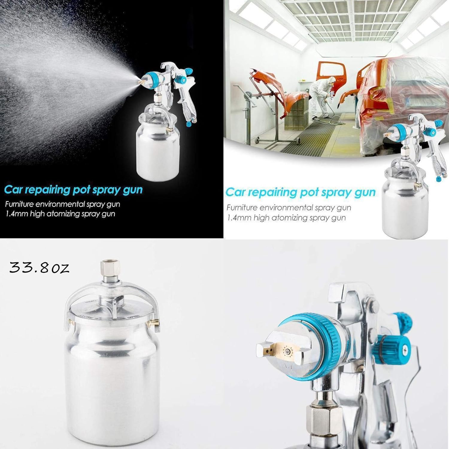 Professional HVLP Siphon Feed Spray Gun-1000cc Non-drip Paint Cup with Nozzle Tip Size 1.7mm