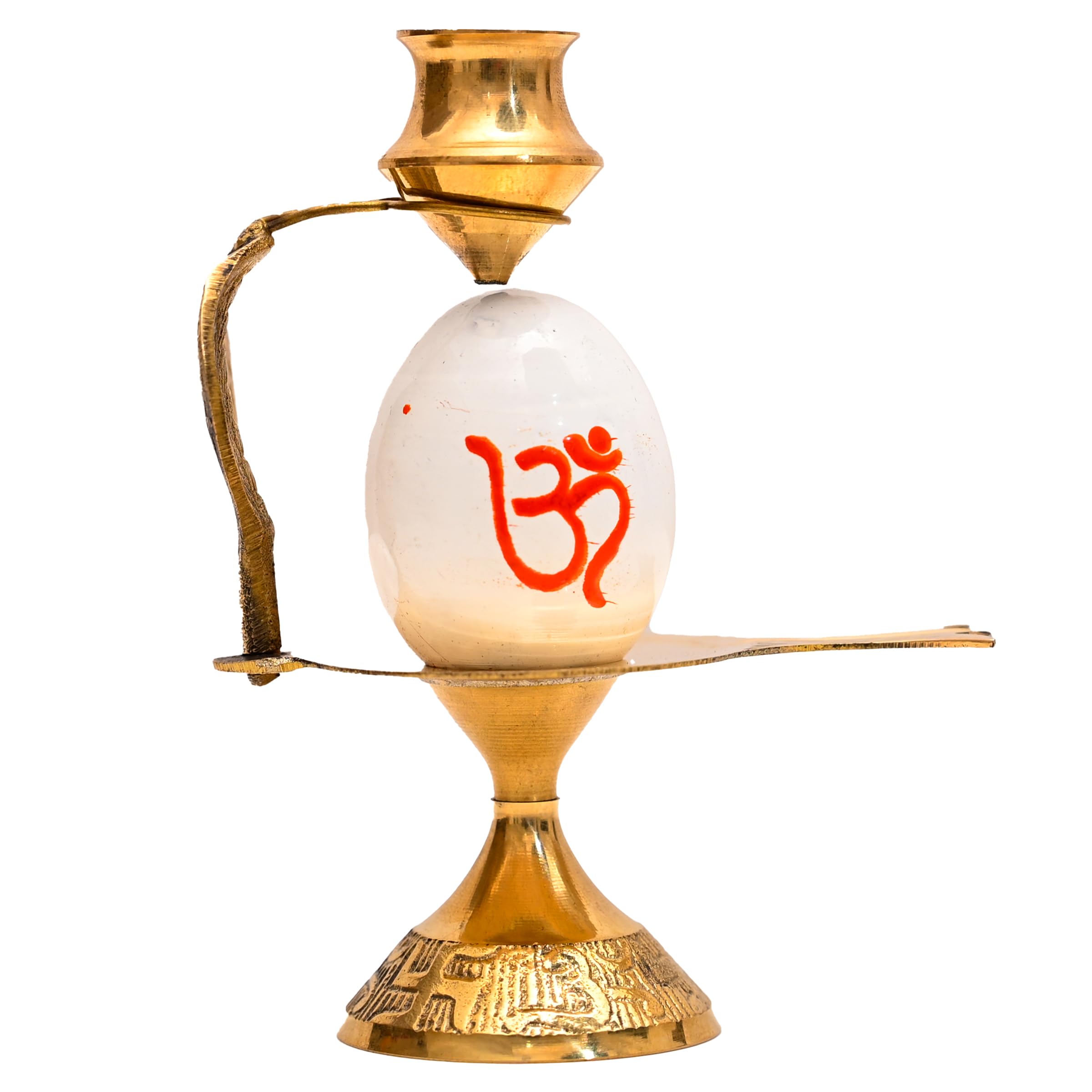 Shivling Idol Brass Jal Abhishek Stand White Puja Patra Lota with Trishul and Nag Nagraj Statue God Figurine for Hindu Pooja Temple Decor and Gifting (White Om Shivling with lota and stand)