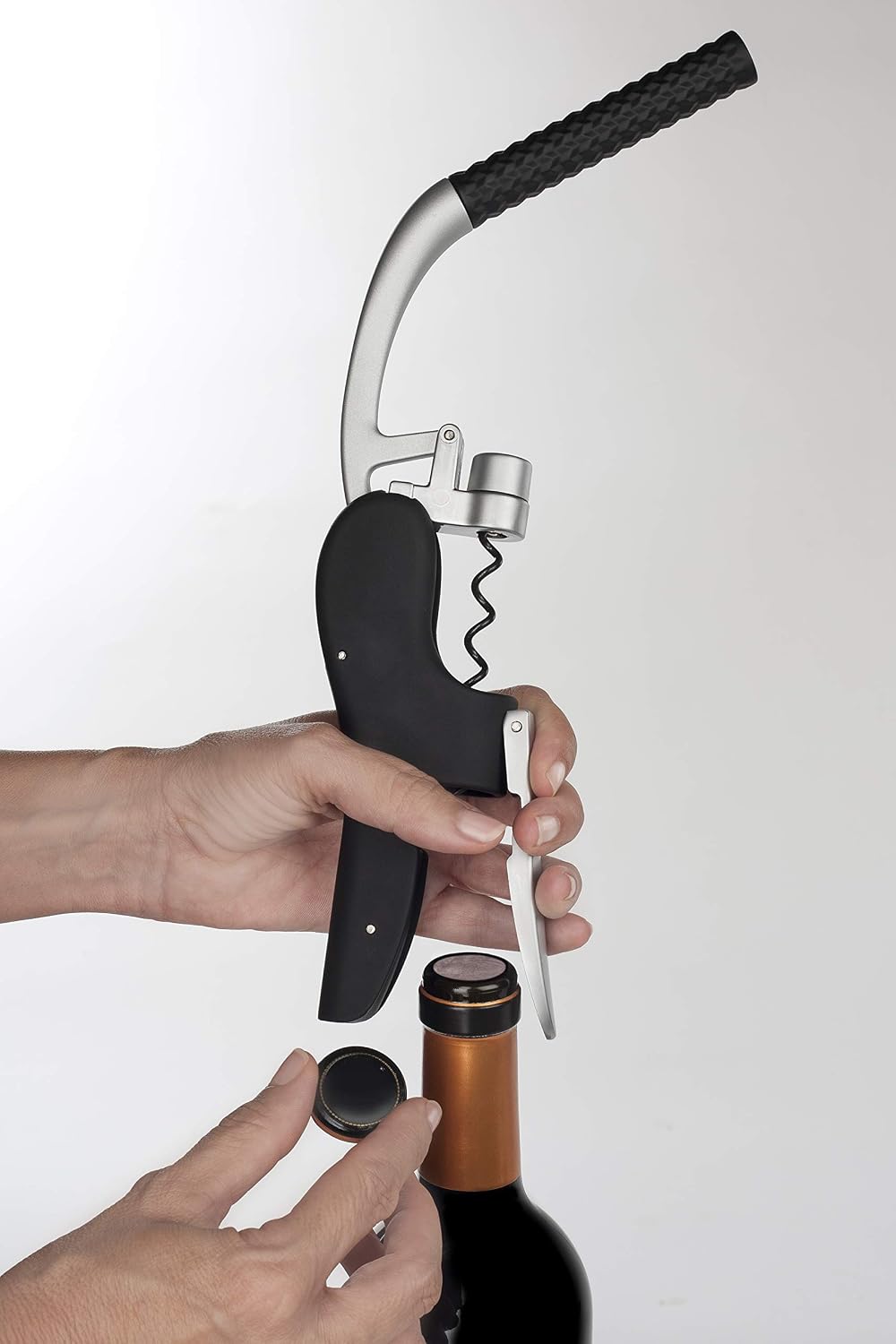 ARCOS Elegant Manual Corkscrew. Sleek Silver and Black Design for Wine Enthusiasts, Flawless Functionality Meets Kitchen Elegance