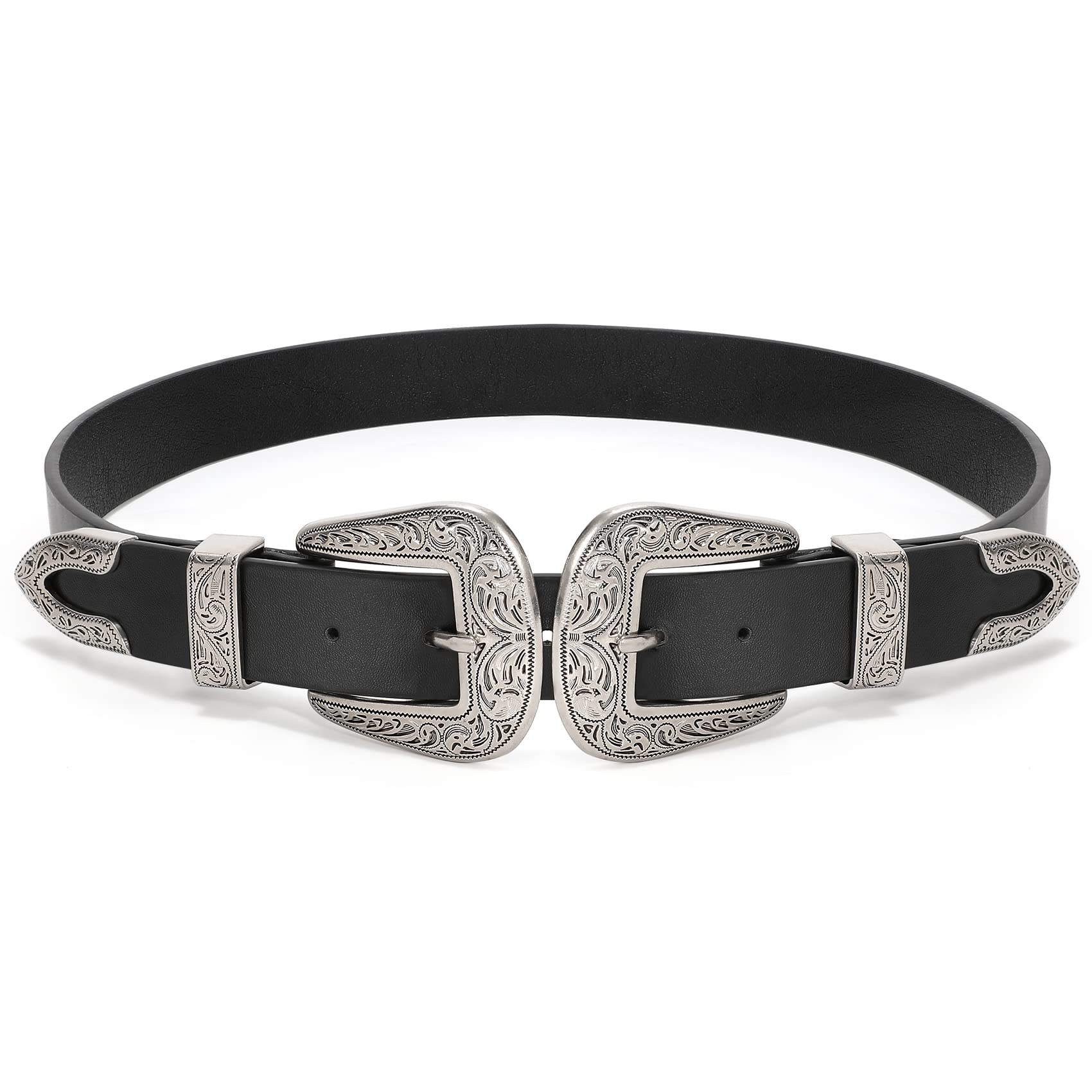 XZQTIVEWomen Leather Belt Ladies Vintage Western Belt Retro Cowgirl Leather Belt Black Waist Belt for Pants Jeans Dresses