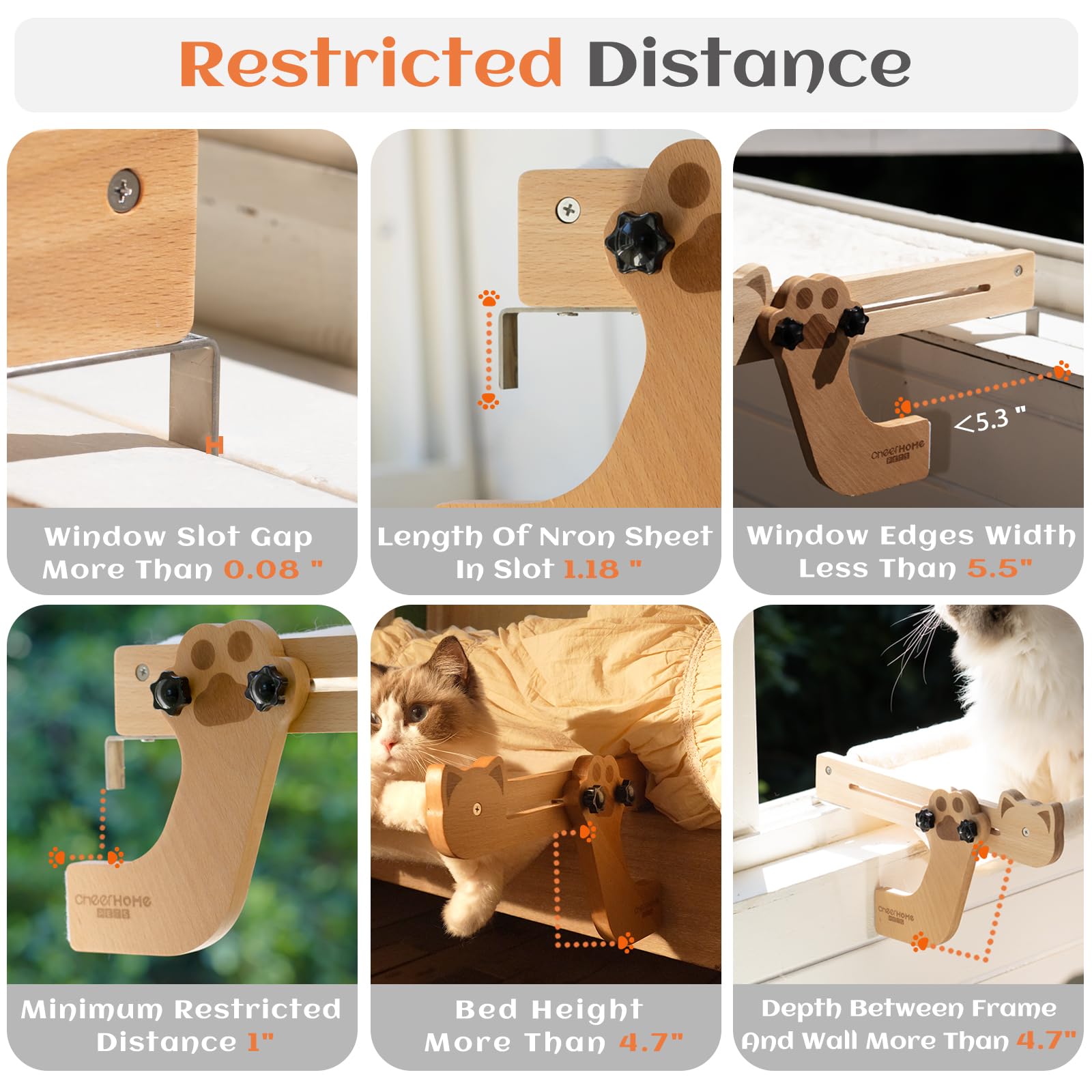 Cheerpals Heizungsliege Katze & Fensterliege aus Buchenholz – 2-in-1 Stabil Katzenhängematte für Heizkörper & Fensterbank, 56x38cm Große Liegefläche, Katzenbett Hängend ohne Bohren, Winter & Sommer