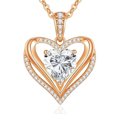 Moissanite Infinity Love Heart Pendant Necklaces for Women, 1-3 Carat 925 Sterling Silver 18K Gold Plated Engraved with