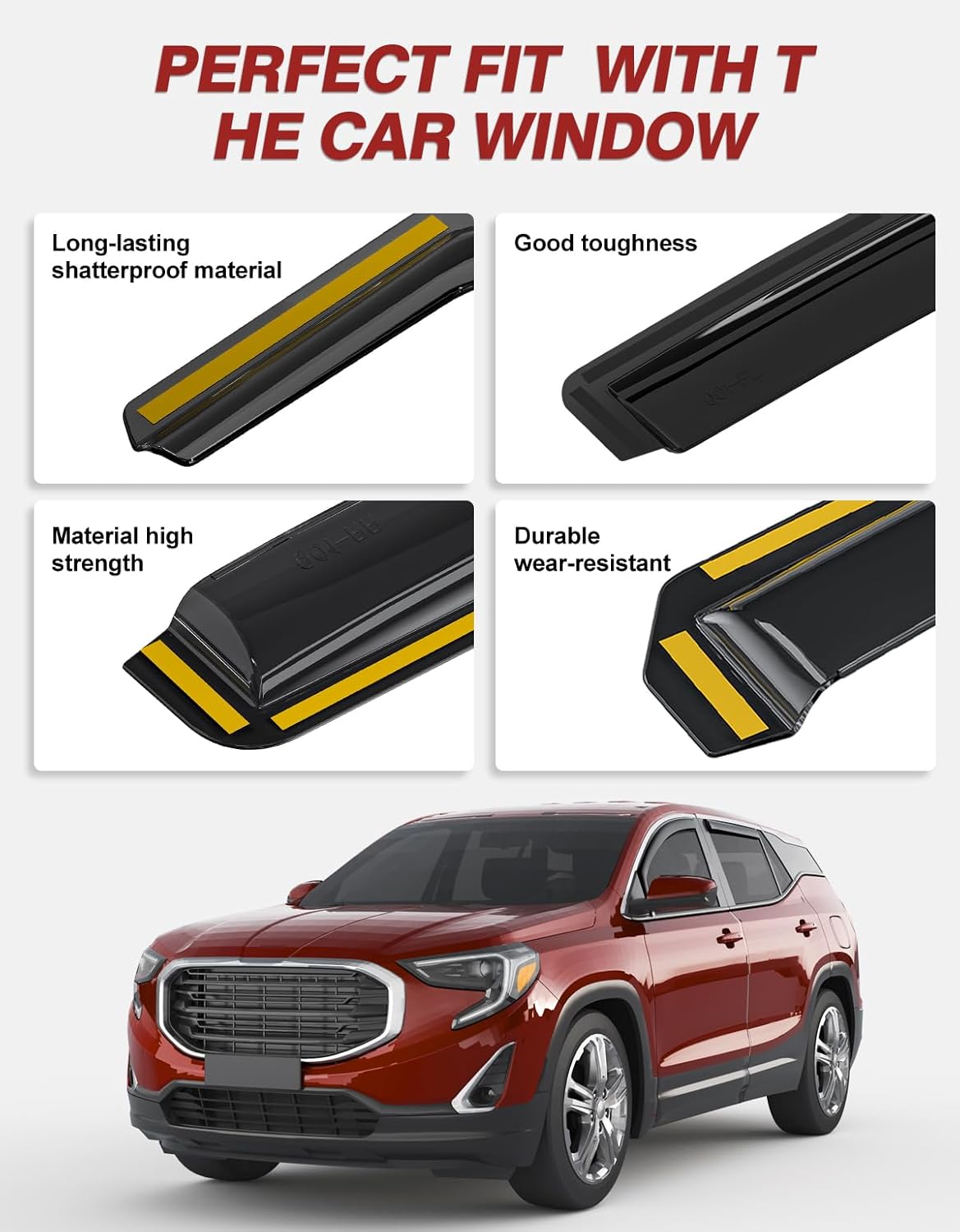 in-Channel Window Rain Guards Fit for GMC Terrain 2018-2024, Extra Durable Window Visors Window Deflectors Vent Visors Vent Shades Car Accessories-4 pcs
