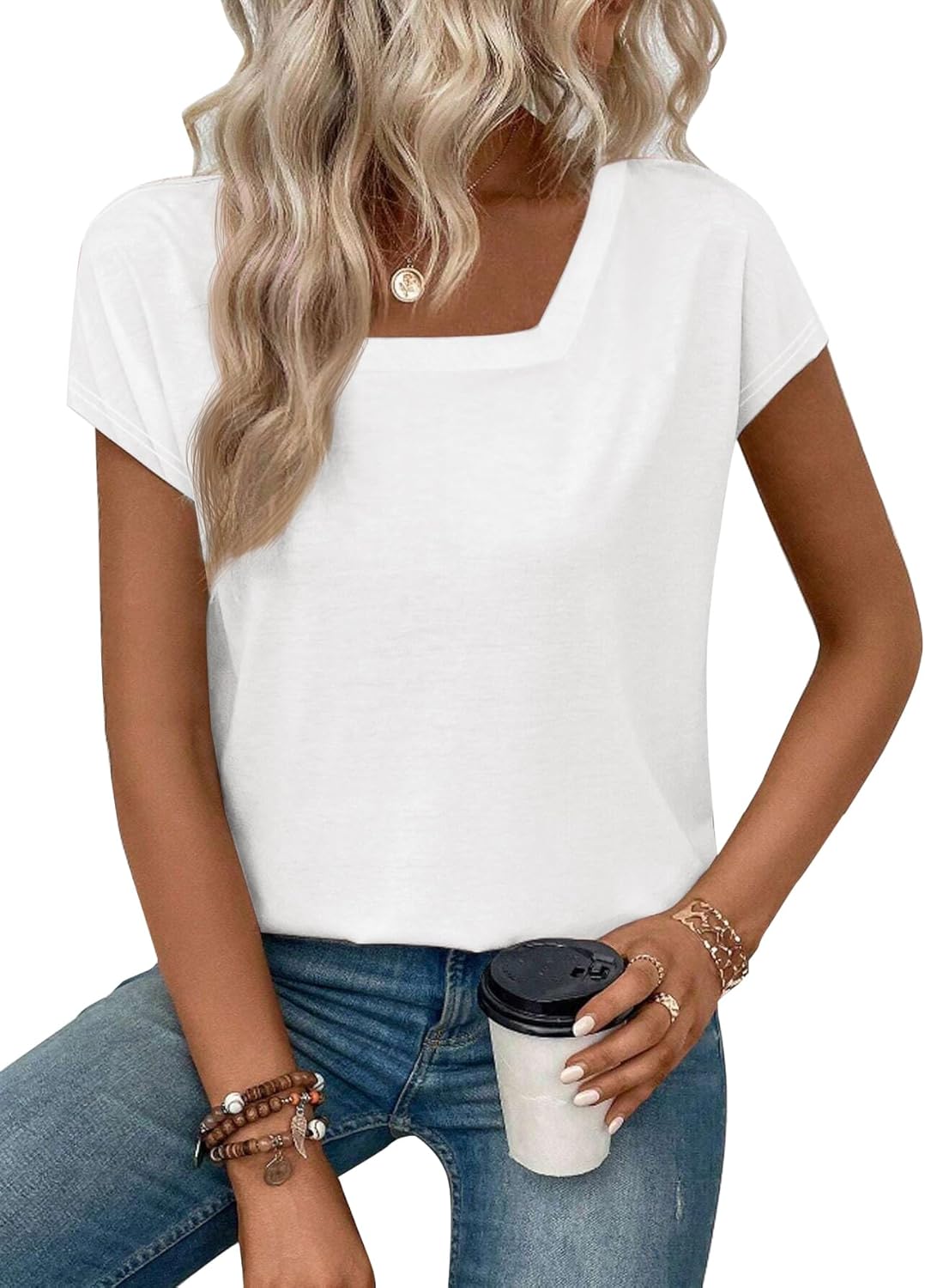 Womens Square Neck T Shirts Short Sleeve Summer Tops Casual Basic Tee Shirt 2025 Trendy Fashion Clothes - Image 5