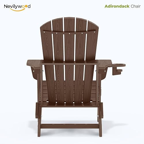 Miniatura 3 de nevilywood Silla plegable Adirondack con portavasos, sillas de patio de HDPE, sillas para exteriores para todo clima para el patio trasero, terraza,