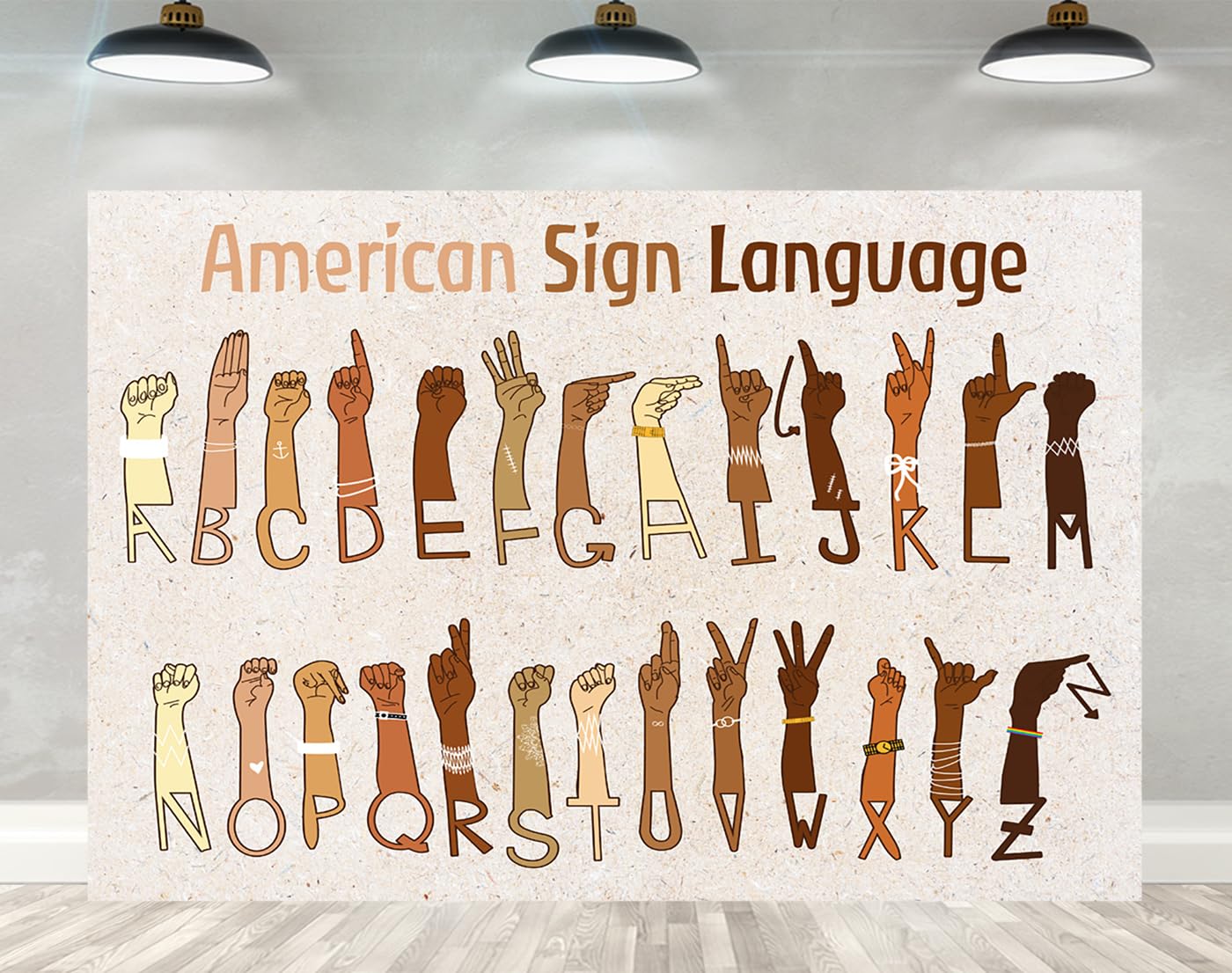 Ticuenicoa 5x3ft American Sign Language Backdrop Teaching ASL Classroom Alphabet Banner Educational Homeschool Display Background Great Gift for Hearing Impaired and Speech Therapists Decorations
