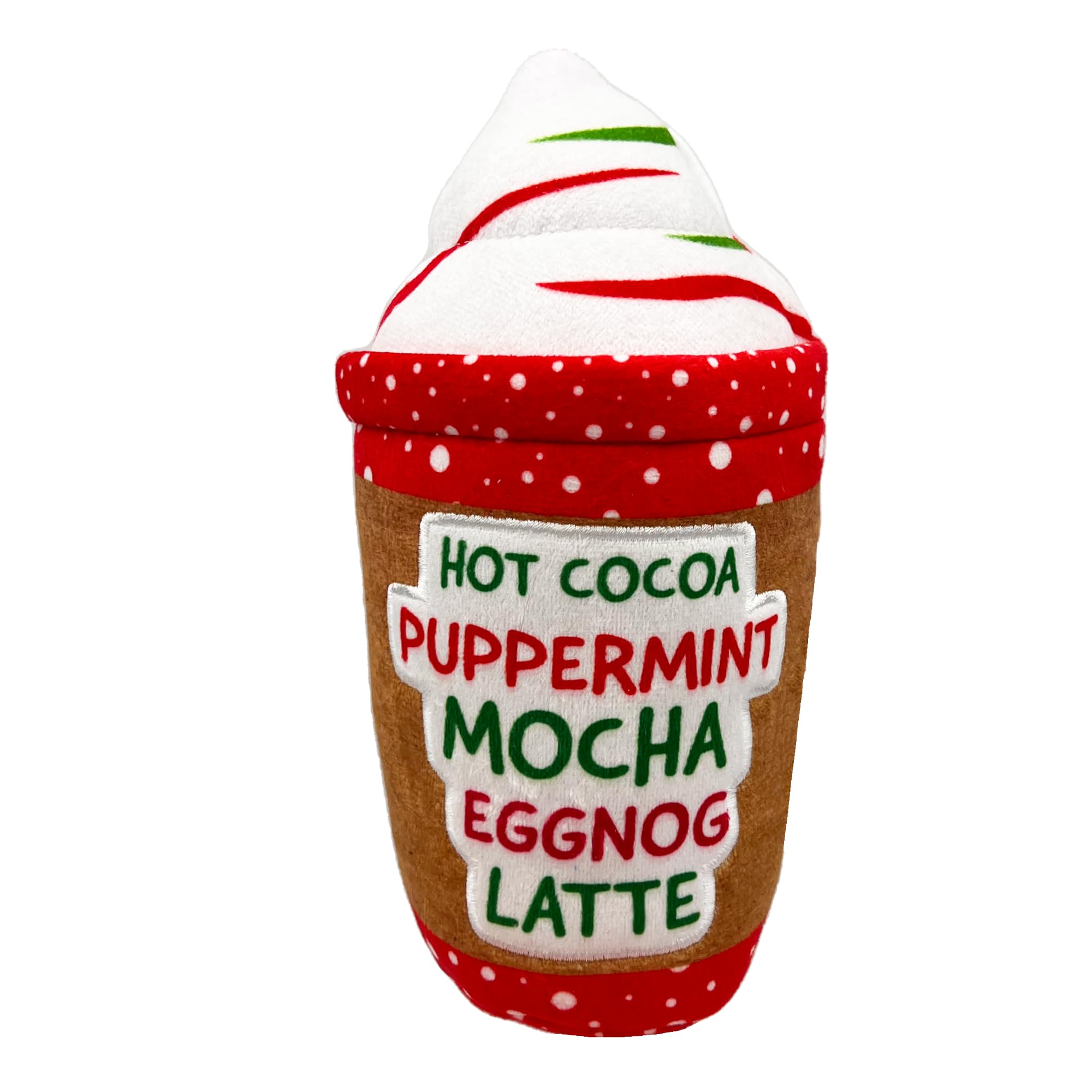 Huxley & Kent for Dogs | Latte My Way (Large) | Christmas Holiday Power Plush Dog Toy with Squeaker | Funny Dog Toy Gift | Fun, Durable, and Safe | H&K Squeaky Dog Toys