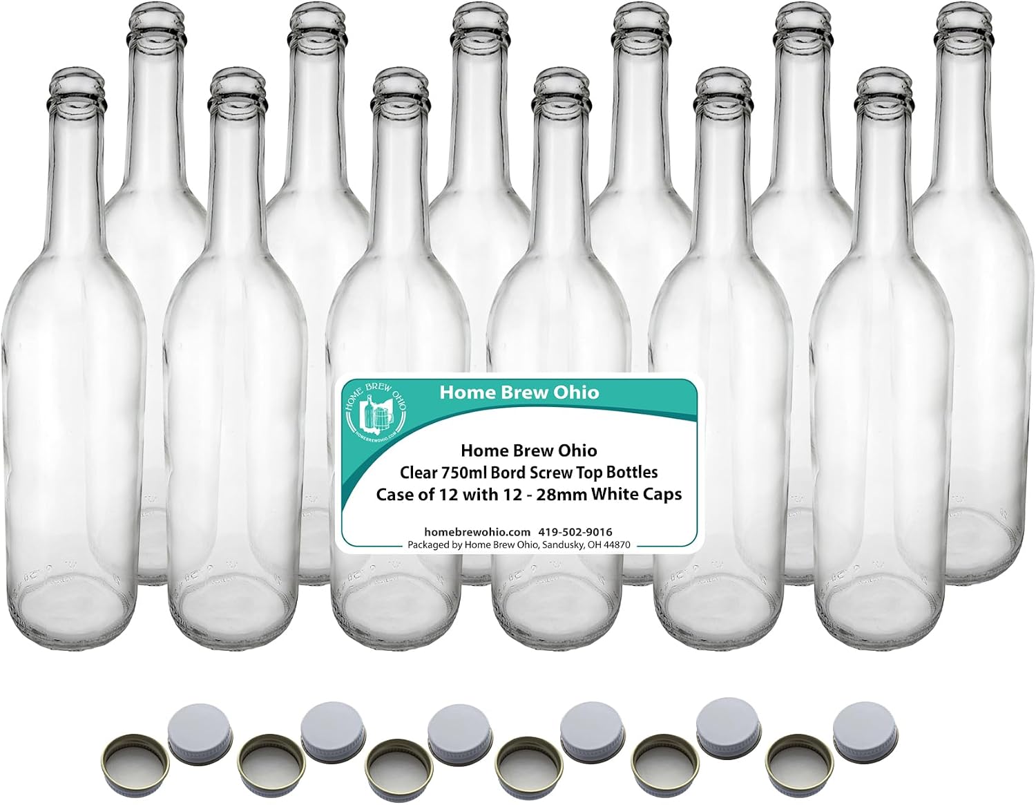 Home Brew Ohio 750ml Clear ScrewTop Wine Bottles and 28mm White Metal Screw Caps