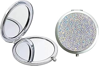 ramoni Travel Magnifying Mirror,Compact Mirror,Compact Mirror for Handbag,Double-Sided Mirror,Flat Mirror and 2x Magnifying Glass,Portable Handheld Mini Mirror,for Pocket Handbag(7cm,Chrome Color)