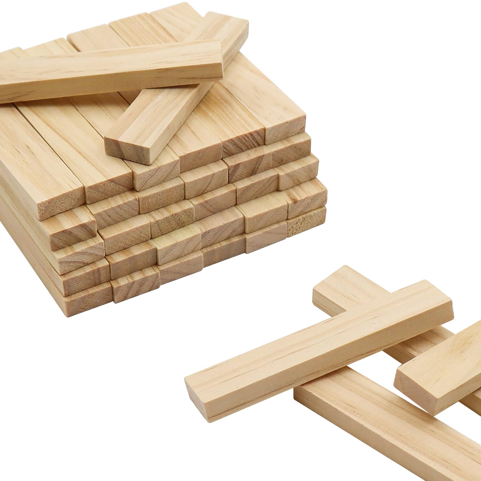 40 stuks houten blokken om te knutselen, 10,5 x 2,1 x 0,7 cm, knutselhout, knutselblokken voor kinderen, veelzijdige knutselhouten blokken, houten latten voor bouwblokken, doe-het-zelf projecten