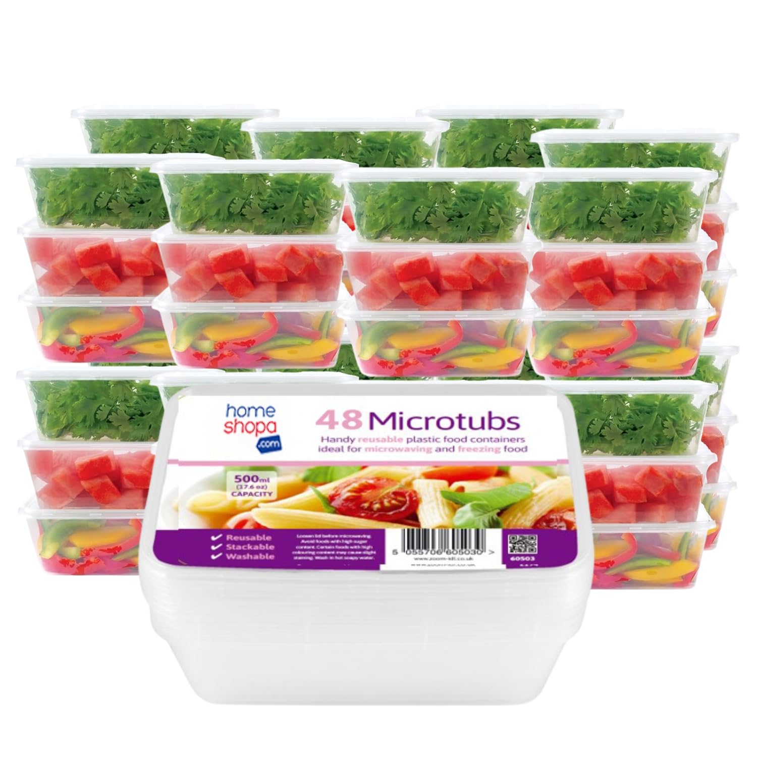 HOMESHOPA Plastic Food Storage Containers, 48 Pack 500ml Rectangular Microwave Clear Container with Lids, BPA Free Stackable Airtight Reusable, Dishwasher & Freezer Safe, Meal Prep Takeaway Tubs