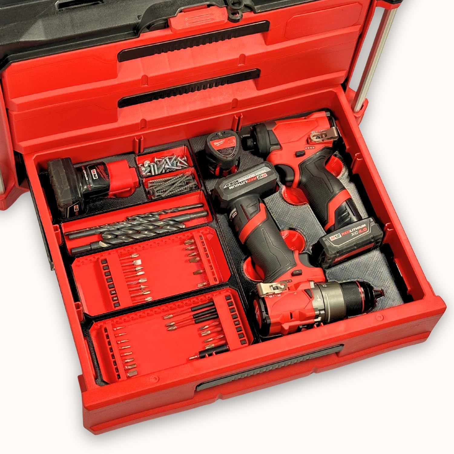 M12 Drill/Driver PACKOUT Drawers Insert | Compatible with Milwaukee | Custom 3D Printed Tool Organizer