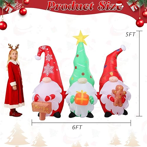 Miniatura 3 de Gnomos de Navidad inflables de 5 pies para decoración al aire libre, gnomos inflables con letrero y hombre de jengibre con luces LED integradas,