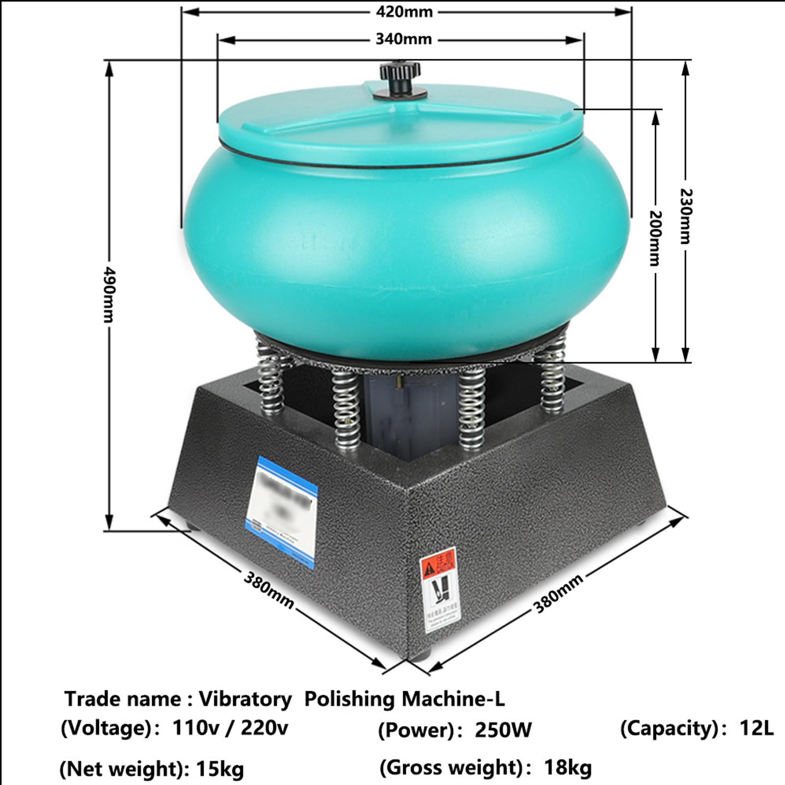 17-calowa wibratoryjna polerka tumblerowa, 250W Electric Benchtop Rock and Metal Finisher z trwałą gumową beczką do klejnotów biżuterii Jade Auto Parts Konserwacja i projekty rzemieślnicze