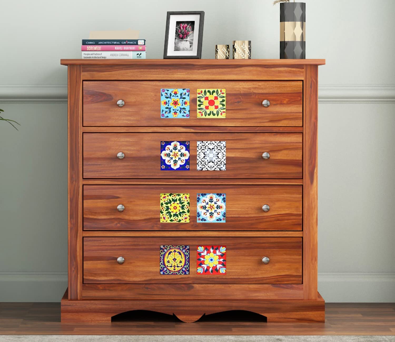 Credenza Home Furniture Solid Sheesham Wood Handcrafted Chest of Drawers with 4 Drawers Sideboard Cabinet Storage || Kitchen Cabinet || Bedroom Furniture, Durable Handcrafted Sideboard (Honey Finish)-image-34