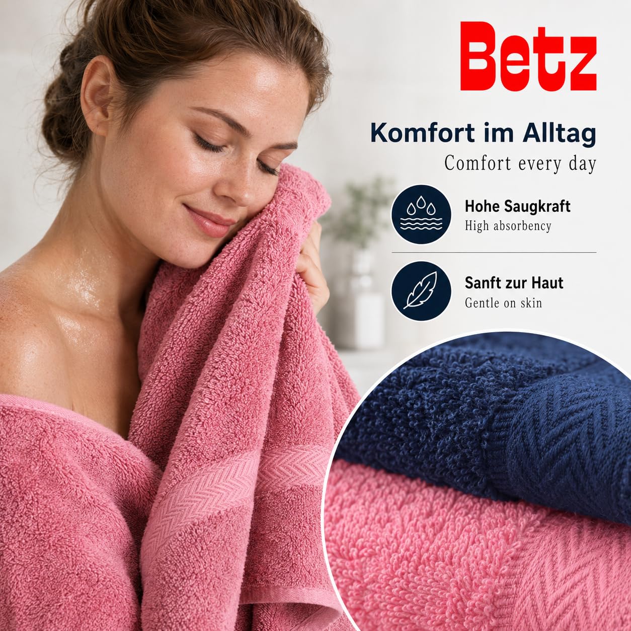 Betz 10-częściowy zestaw ręczników Classic 100% bawełna 2 ręczniki kąpielowe 4 ręczniki do rąk 2 ręczniki dla gości 2 ręczniki do rąk kolor ciemnoniebieski i brudny róż