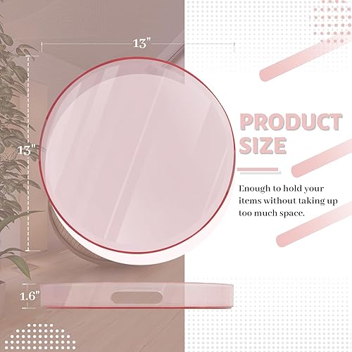 Miniatura 9 de MAONAME Bandeja redonda transparente con asas, bandeja transparente de plástico de 13 pulgadas, bandeja decorativa redonda para mesa de café,