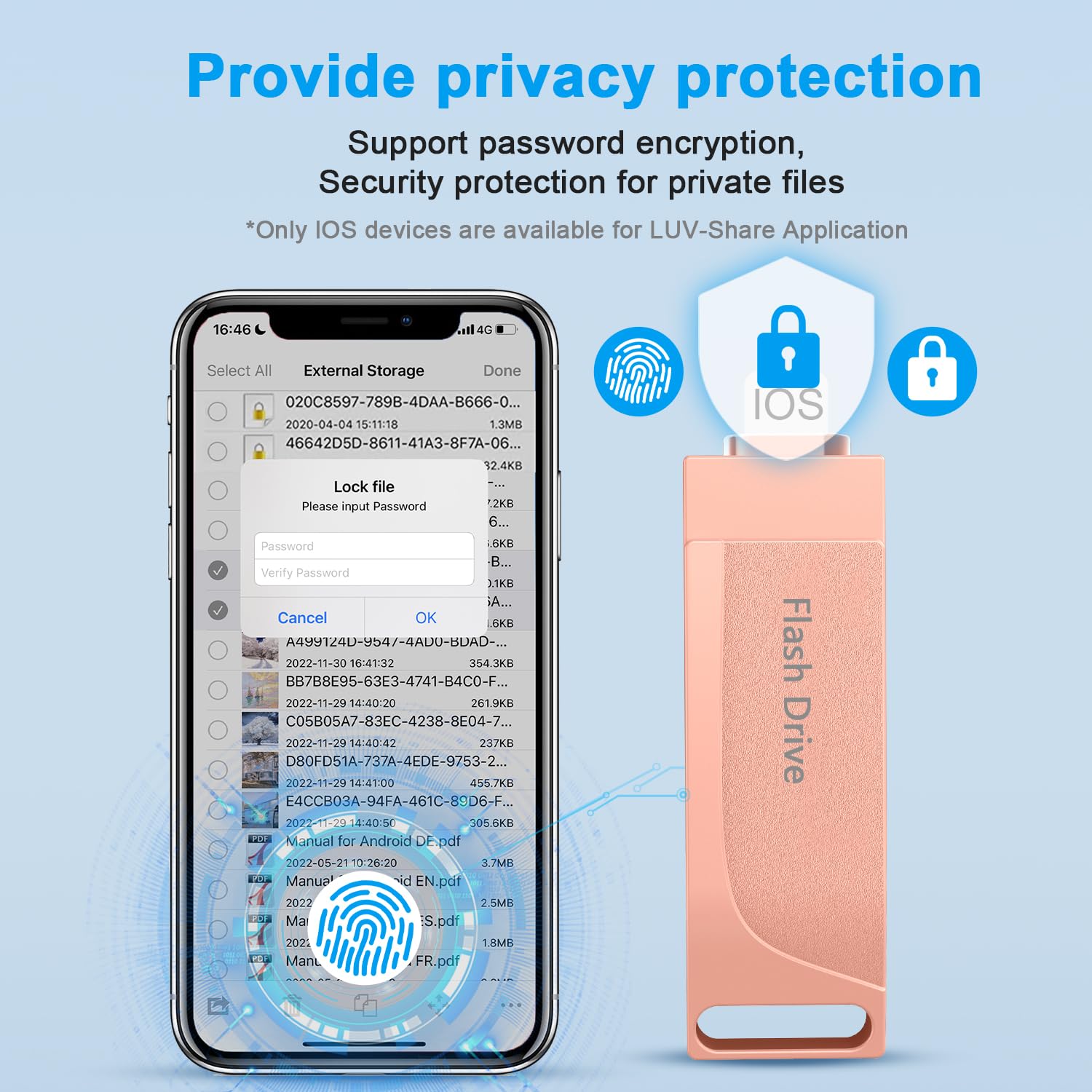 Cle USB pour Phone,Levida Clé USB 512 go,Photo Stick,4 en 1 Clef USB 3.0,Stick pour iOS/Smartphone/Pad/PC(Mémoire Mobile,Sauvegarde Automatique et Transfert Photos),Rose Clair