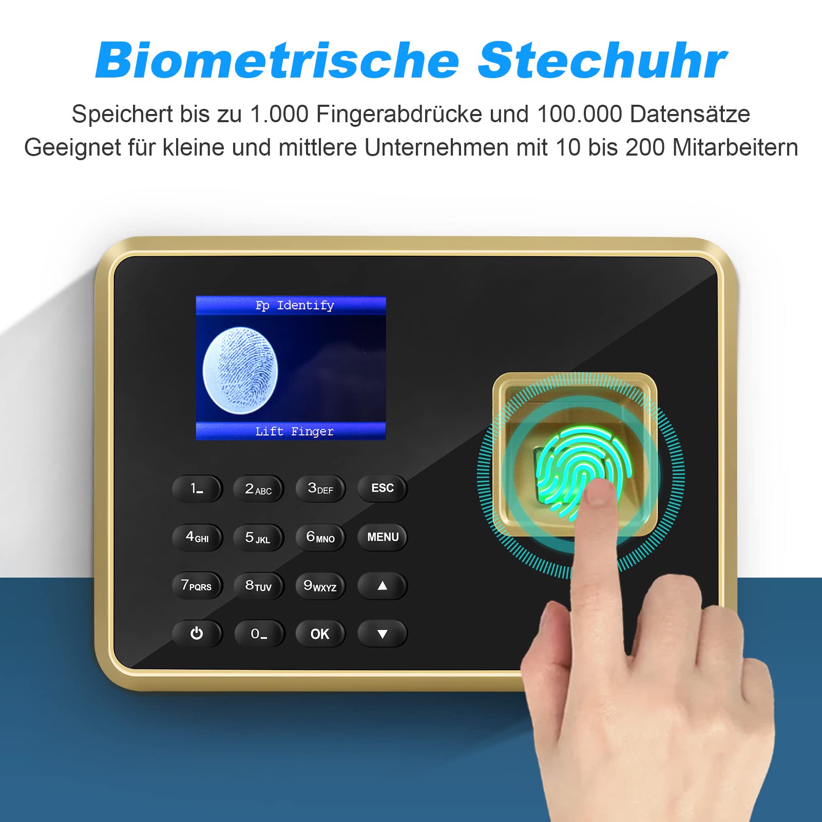 Zeiterfassungsgerät 4-in-1 – Gesicht, Fingerabdruck, Handvenen & PIN – Ohne Netzwerk, USB-Export Für Kleinbetriebe