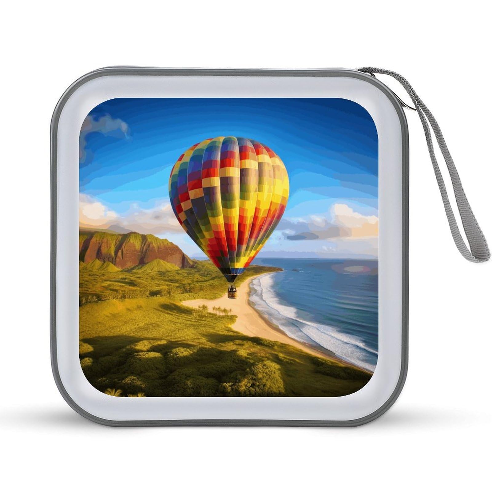 VstaDank Hawaii Hot Air Balloon DVD Case With Zipper Portable CD Case Hardshell DVD VCD Binder Storage Box EVA Protective Blu-ray Wallet 40 Capacity CD Wallet Movie Music Media Disc Wallets