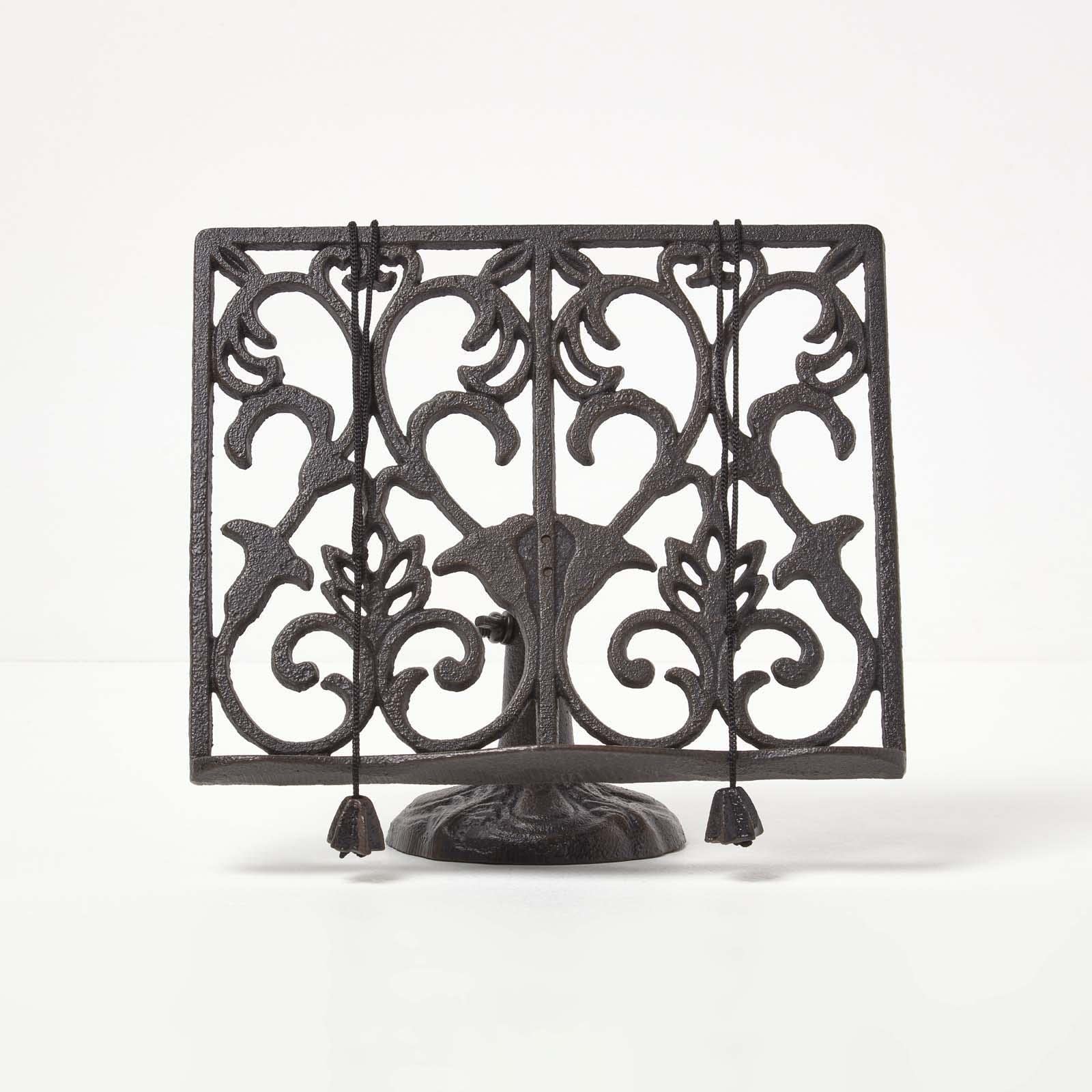 HOMESCAPES Leggio per ricettario, in ghisa, marrone, altezza 19 cm, larghezza 28 cm, in metallo