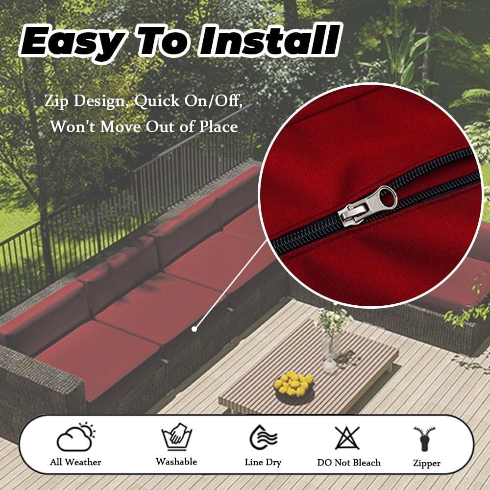 Juego de 2 Impermeable Exterior Funda de Cojín de Asiento de Sofá con Cremallera Fundas de Cojín para Exterior Funda de Fondo para Interior(Sage,65x65x10cm)