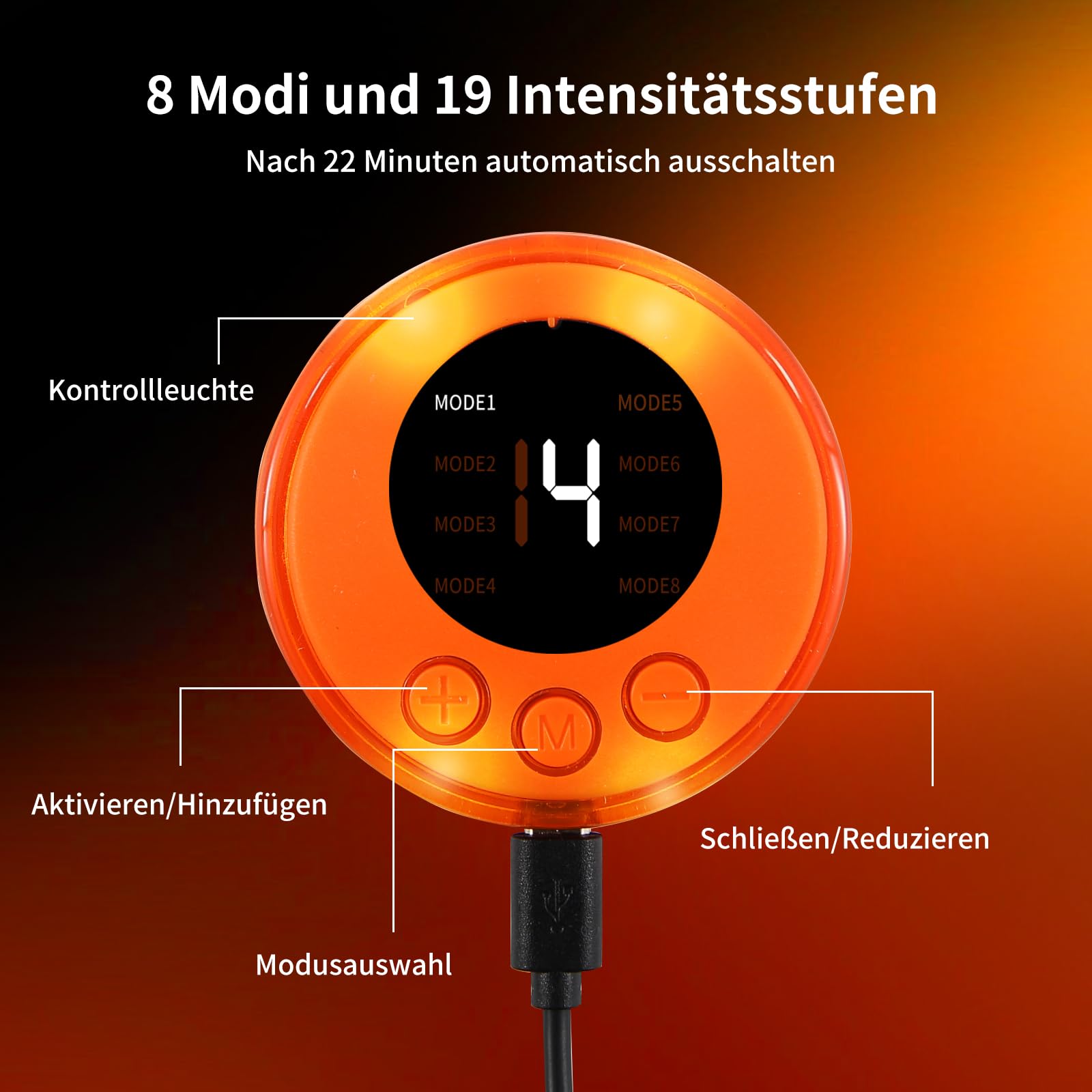 EMS Bauchmuskeltrainer, EMS Trainingsgerät, 8 Modiund 19 Stufen, Bauchmuskeltrainer elektrisch, USB Wiederaufladbarer, für die Bauch und Körpertrainig, Aktivierung des gesamten Körpers