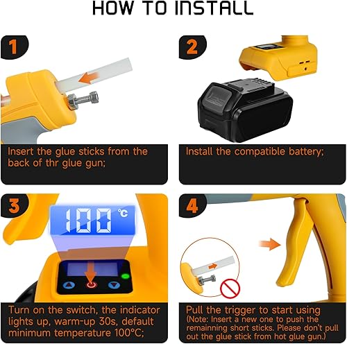 Miniatura 5 de Pistola de pegamento caliente inalámbrica para batería Dewalt de iones de litio de 18 V20 V, pistola de aire caliente de 100 W con pantalla digital