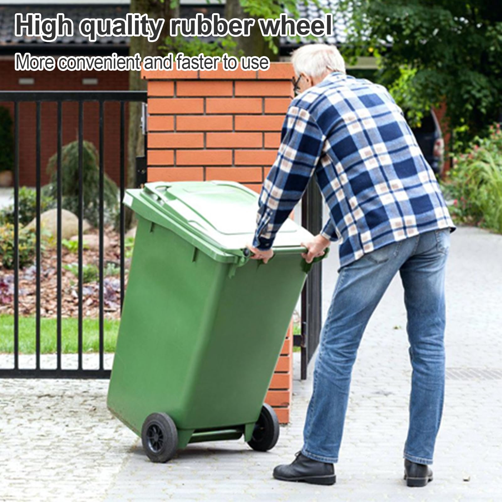Roue de Rechange pour Poubelles, 180mmRoue de Remplacement pour Poubelle a Roulettes, Conteneur Poubelle Roue de Rechange, Roue pour Poubelle Exterieur, Roue en Caoutchouc pour Poubelle, 2Pcs