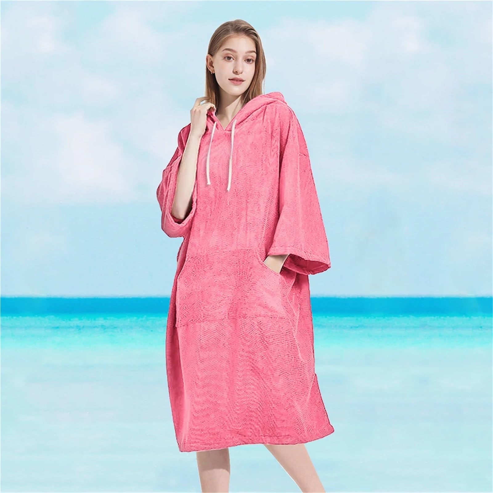 Poncho de Microfibra for Surf, Bata con Capucha for Hombre y Mujer, Toalla con Bolsillo, Traje de Neopreno, Toalla for cambiarse y Nadar en la Playa.(Green)