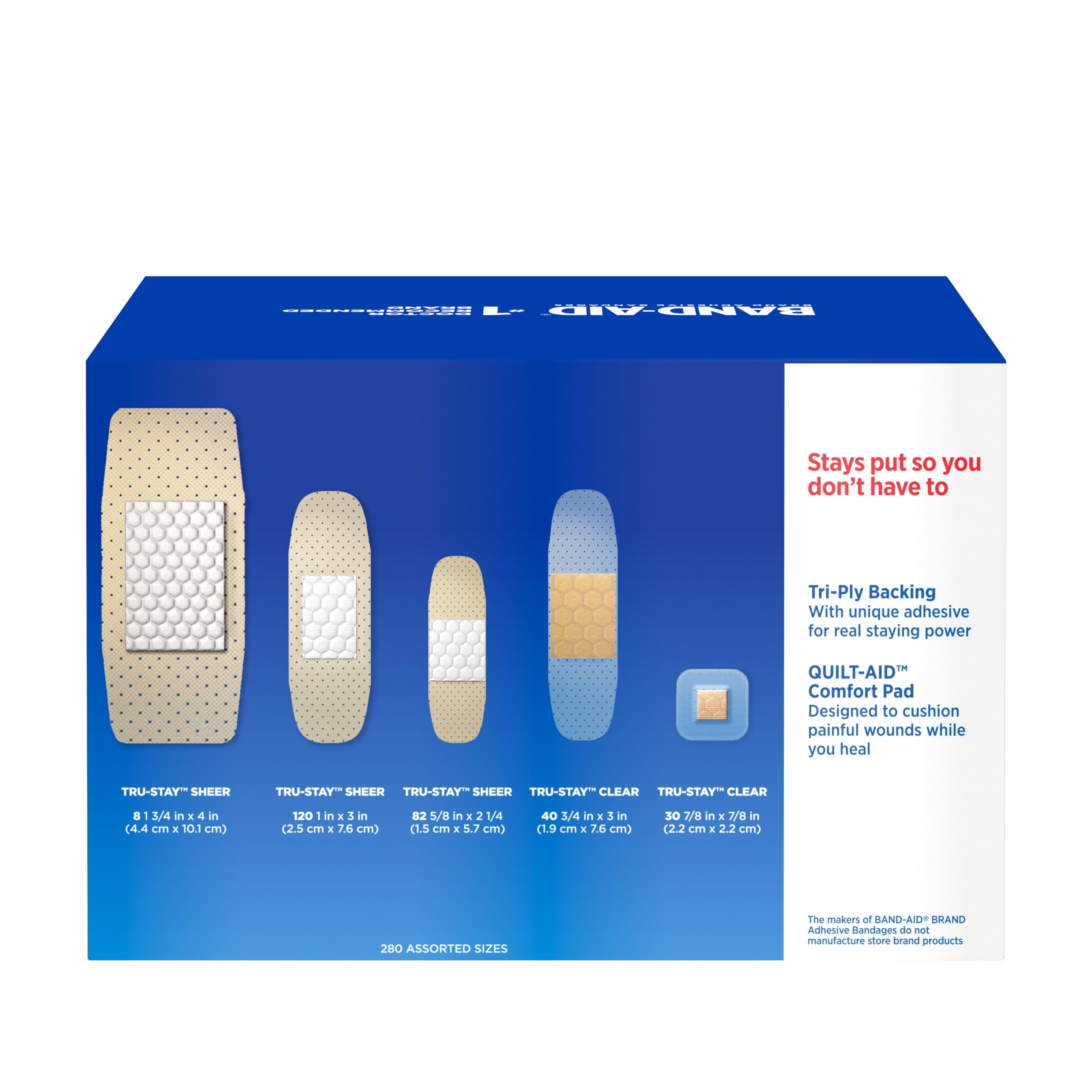 Band-Aid Marca esparadrapo familia paquete de la variedad, sheer claras y vendajes, tamaños surtidos, 280 ct