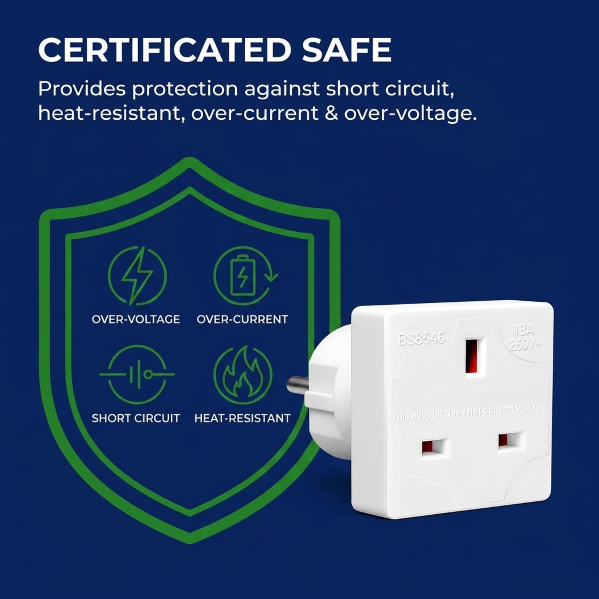 Desiretech - EU Travel Adaptor - 2 Pack - UK 3 Pin to EU 2 Pin Plug - 16A, 250V - Compact & Portable - CE Certified, Safe, Heat-Resistant - Travel Accessory for European Trips - White — view 7