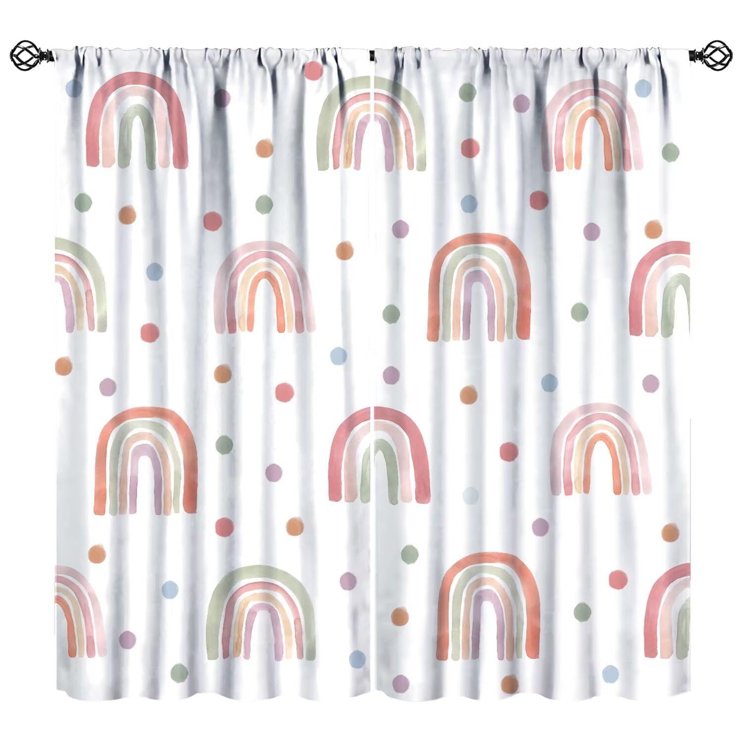 JESTRONRY Kids Boho Rainbow Curtains, Colorful Cartoon Rainbow Bohemian Style Home Fabric Baby Girls Bedroom Living Room Nursery Bathroom Decor 52" W X 84" L (Blackout)