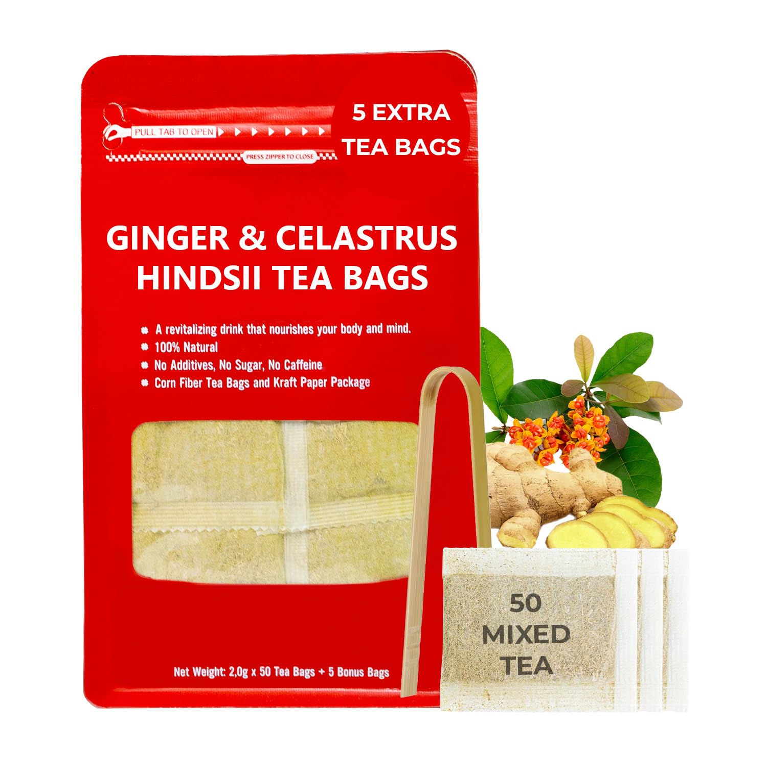 Soursop Graviola Leaf Tea Bags, 90 Count, Bamboo Tong Included, No Sugar Added, No Caffeine, Hoja De Guanabana, Re-Steep Morning Herbal Detox Tea for Relax, Refreshing & Pure Taste