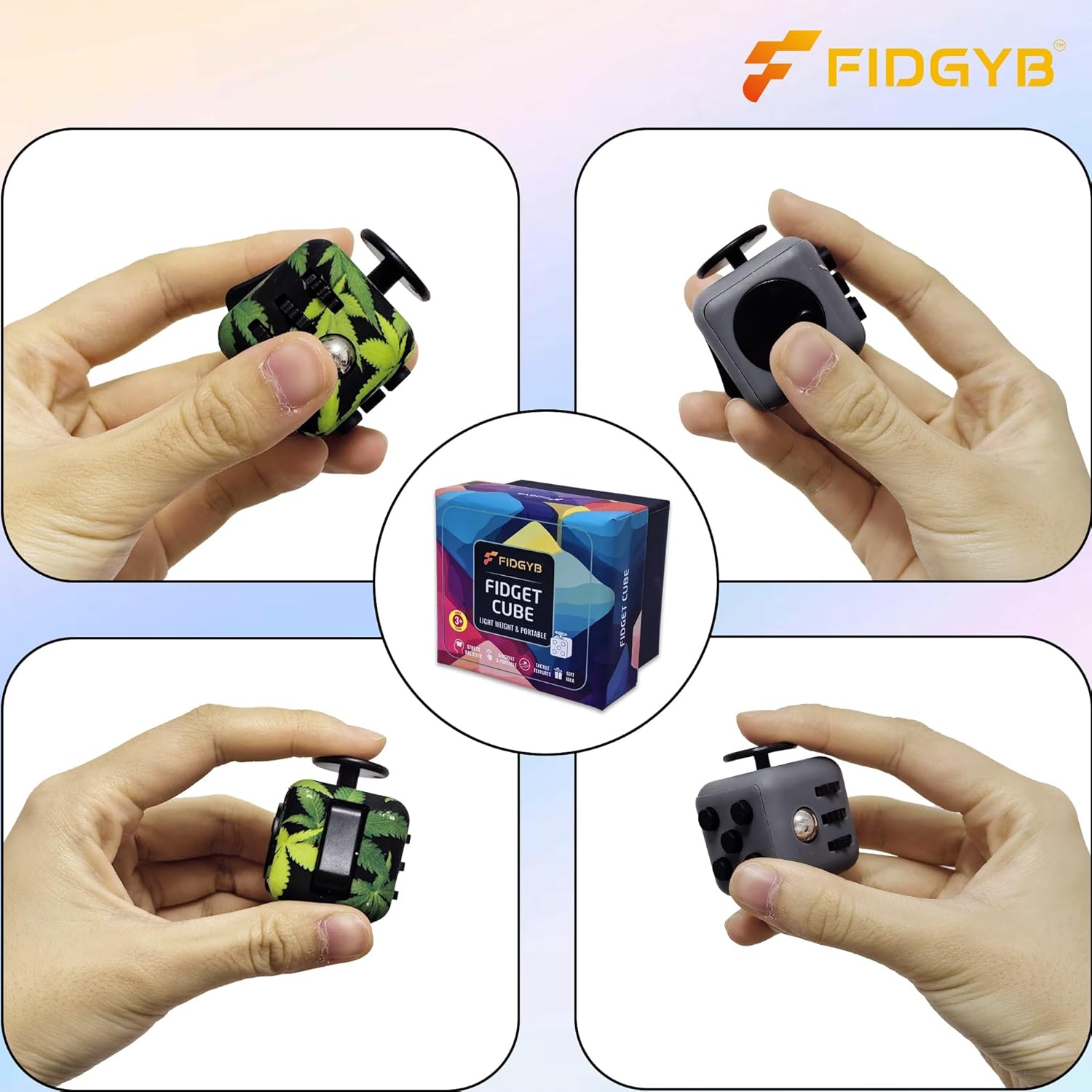 2PCS Cube Fidget Stress Relief Toy for Adults & Kids, Smooth, Quiet Sensory Toy for Anxiety, Focus & ADHD Idea[Leaves+DGB][2PCS]