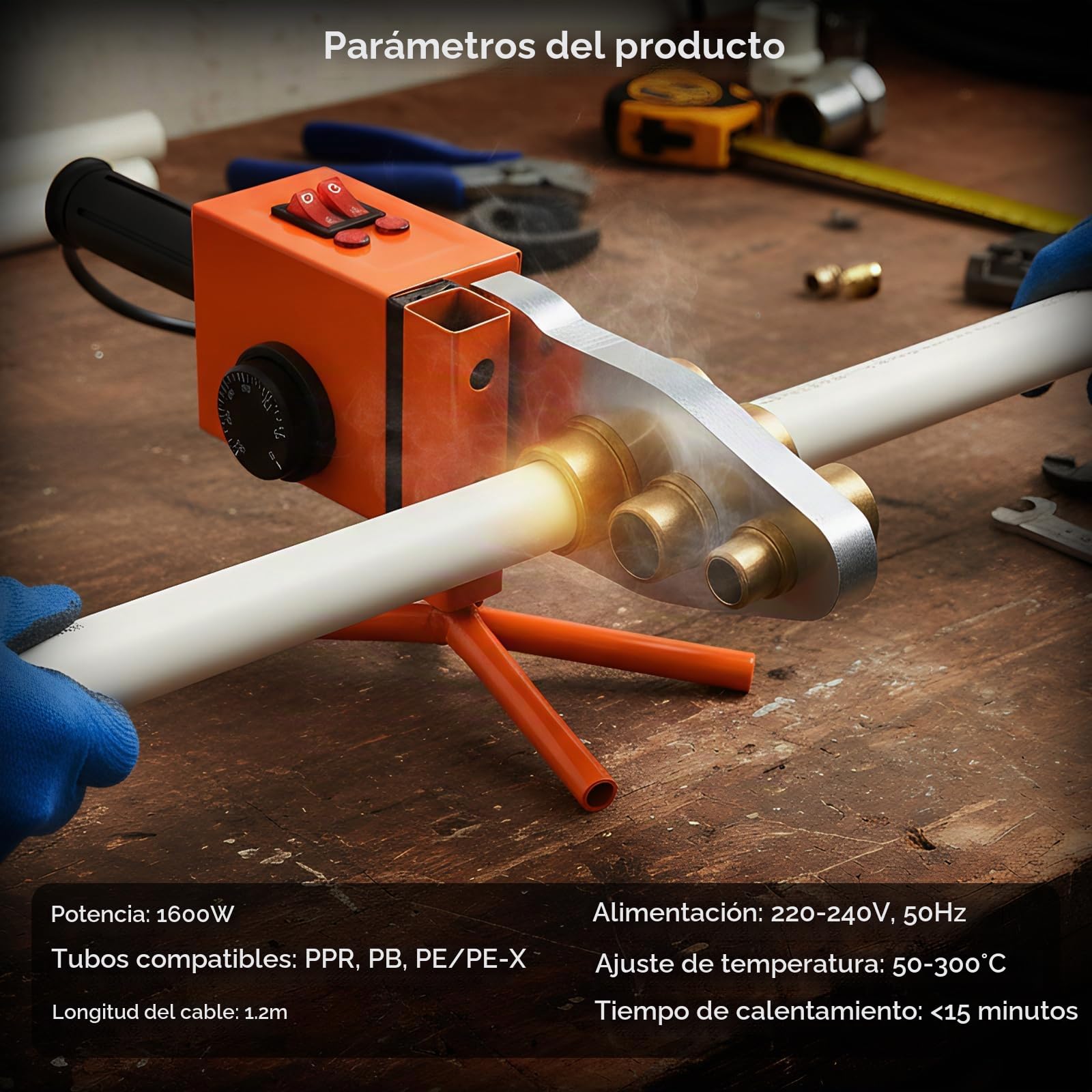 Soldadora De Tubos Ppr De 1600W, Soldadora Profesional Para Tubos De PláStico De ø20–63 Mm Juego Accesorios De 14 Piezas Control De Temperatura De 50–300 °C Para Tubos De Pe Pp Pb Y Pvdf